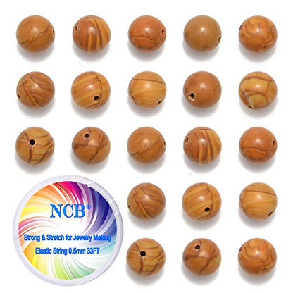 NCB 100pcs 6mm Woodgrain Jasper Loose Beads for Jewelry Making, Natural Semi Precious Beads Round Smooth Gemstones Spacer Beads Charms for Necklaces Bracelets (Woodgrain Jasper, 6mm 100Beads)