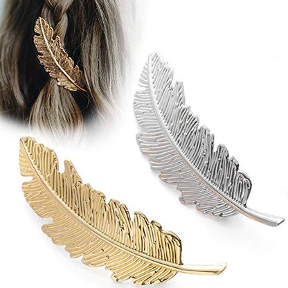 Gold Silver Minimalist Hair Clips Dainty Feather Hollow Hair Clips Set Hair Accessories for Women Geometric Barrette