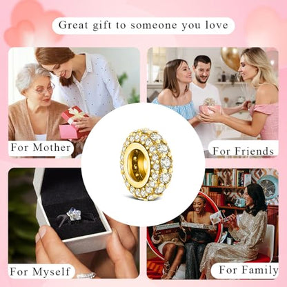 KEQ 925 Silver Spacer Stopper Bead Charms Clearance for Pandora Bracelets Birthstone CZ Always Stopper Birthday Gifts for Mom Grandmom Granddaughter Wife Sisters Friends - color: Golden(1 Pcs)
