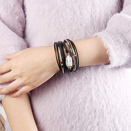 GelConnie Leather Cuff Bracelet Baroque Pearl Wrap Bracelet Gorgeous Gold Tube Bangle Boho Bracelet Bohemian Wristband Jewelry Gift for Women Wife - color: Girls Leather Bracelet-Black