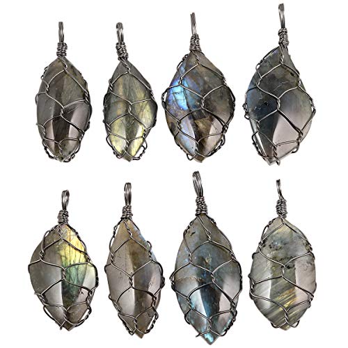 TUMBEELLUWA Handmade Copper Wire Wrapped Labradorite Necklace for Women Men | Irregular Shape, Third Eye Chakra, Enhances Intuition & Spiritual Awareness, 19.86" Stainless Steel Chain, Daily Wear - style: Style 6