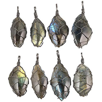 TUMBEELLUWA Handmade Copper Wire Wrapped Labradorite Necklace for Women Men | Irregular Shape, Third Eye Chakra, Enhances Intuition & Spiritual Awareness, 19.86" Stainless Steel Chain, Daily Wear - style: Style 6