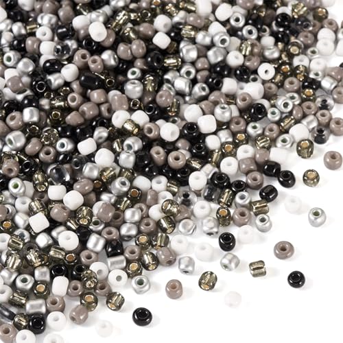0.22lb 4mm Random Glass Seed Beads 6/0 Mix Rondelle Crystal Pony Beads Bulk Black Brown Seed Bead Kit for Crafts DIY Friendship Bracelets Beading Jewelry Making Supplies - color: Random Black