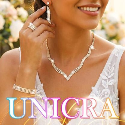 Rhinestone Bridal Wedding Jewelry Sets Black Necklace Earrings Bracelet Ring Set Prom Formal Costume Jewelry Set for Women and Brides - color: Gold