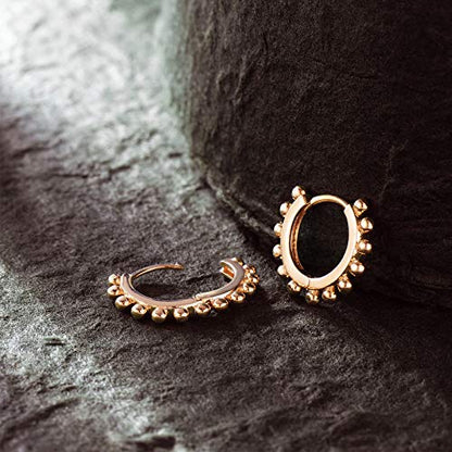 Huggie Hoop Earrings 14K Gold Plated Cubic Zirconia Dainty Simple Cute Beads Elegant CZ Circle Small Hoop Earring for Women Minimalist Handmade Hypoallergenic Jewelry - color: Beaded A