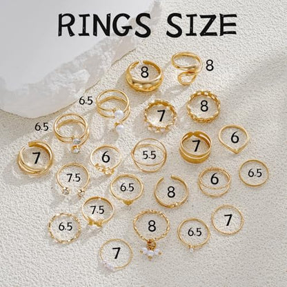 FAXHION 25 PCS Gold Stackable Rings Set for Women, Simple Twist Knuckle Finger Ring Trendy, Dainty Stacking Statement Thumb Rings Pack Jewelry Gift - color: Gold-Pearl