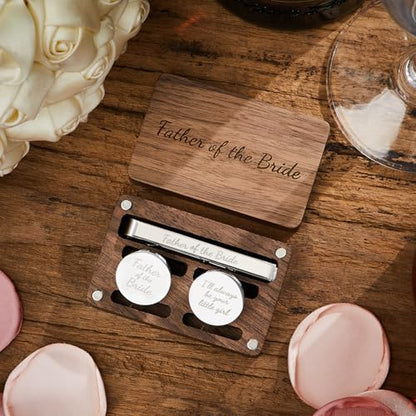Colingmill Father of the Bride Gift Dad of the Bridegroom Cufflinks Tie Clip Set with Engraved Wood Gift Box for Dad - style: Father of the Bride, Always