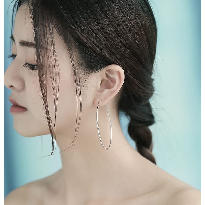 Chic 925 Sterling Silver Big Hoop Earrings Minimalist Round Circle Endless Large Huggie Hoops Statement Earrings 50/60/70/90mm Hypoallergenic Fashion Jewelry Gifts for Women Girls - style: 40mm