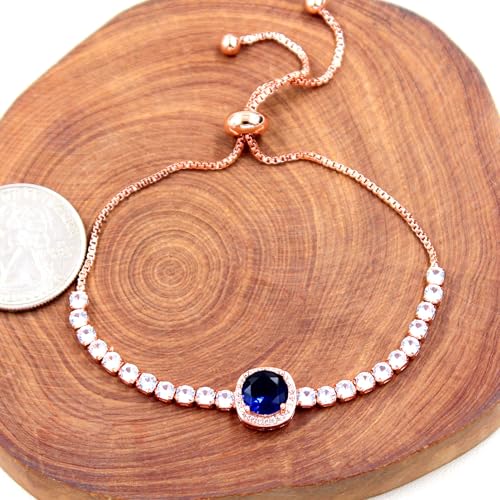 Sparkling CZ Tennis Bracelets for Women, Birthstone Slider Bolo Bracelets Trendy Birthday Valentine's Day Jewelry for Women Lady - color: Dark Blue