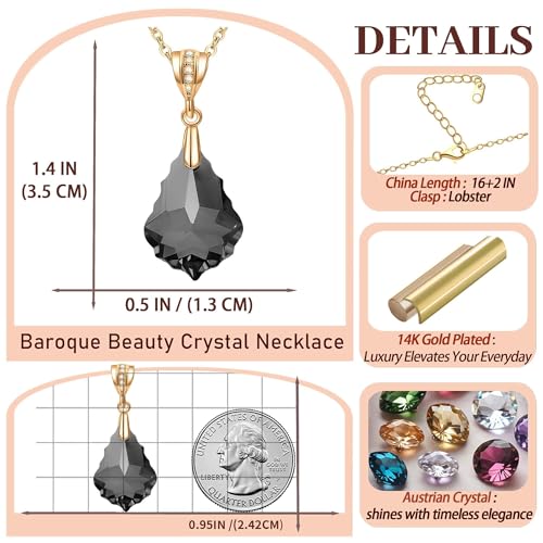 EVEVIC Teardrop Austrian Crystal Charm Pendant Necklace for Women | 14K Gold Plated,Adjustable Chain Fit,Elegant Teardrop Crystal,Gift Box Included,Perfect for Daily Wear and Special Events - color: Black