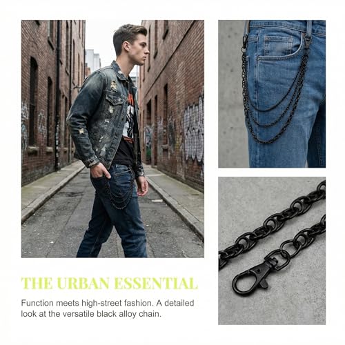 NIIIYTYB Gothic Black Purse Chain Belt for Women Matte Waist Belt Chains and Wallet Strap Accessories 3 Chain for Goth Grunge Pants Western Style Jewelry