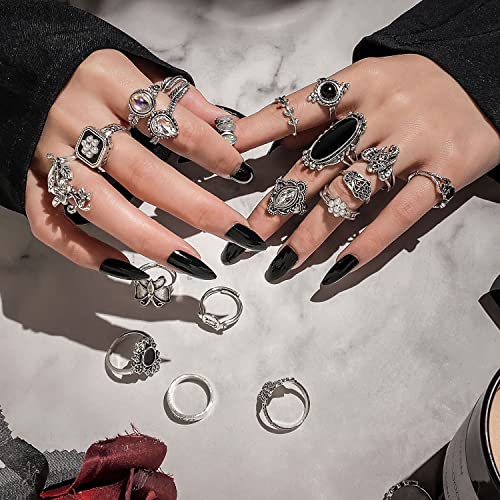 17IF Vintage Silver Knuckle Rings Set for Women Men, Chunky Boho Rings | Aesthetic Snake Grunge Stackable Gothic Ring Adjustable Y2K Punk Bulky Finger Alt of Rings, Stacking Flower Midi Ring Pack - style: 60