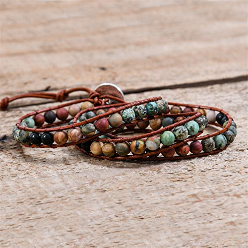 YGLINE Natural Stone Wrap Bracelet for Women Boho Bracelets Healing Crystal Beaded Bracelet Adjustable 3/5 Wraps Bracelet Handmade Birthday Gifts for Women - color: African Turquoise