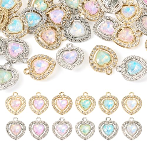 Elecrelive Crystal Heart Charms Rhinestone Heart Pendants Valentine Charms for Necklace Bracelet Earring Wedding Jewelry - color: 12 Colors Glass
