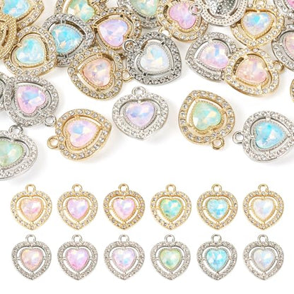 Elecrelive Crystal Heart Charms Rhinestone Heart Pendants Valentine Charms for Necklace Bracelet Earring Wedding Jewelry - color: 12 Colors Glass