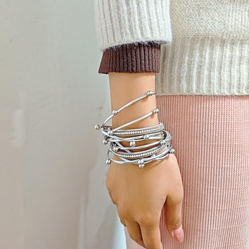 ZMANYIJEW Leather Wrap Bracelets for Women,Boho Cuff Bracelets Multi-Layer Crystal Beads Cuff Bracelet Multilayered Leopard Leather Braided Bangle Wrist Cuff Bangles - style: bead-silver