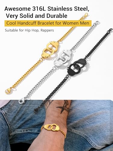 PROSTEEL Trendy Handcuffs Design/Customize Words Ankle Bracelet For Women, 316L Stainless Steel Anklets Silver/Gold/Black Tone, Hypoallergenic, Come with Box - style: B Gold-Bracelet(7.5")