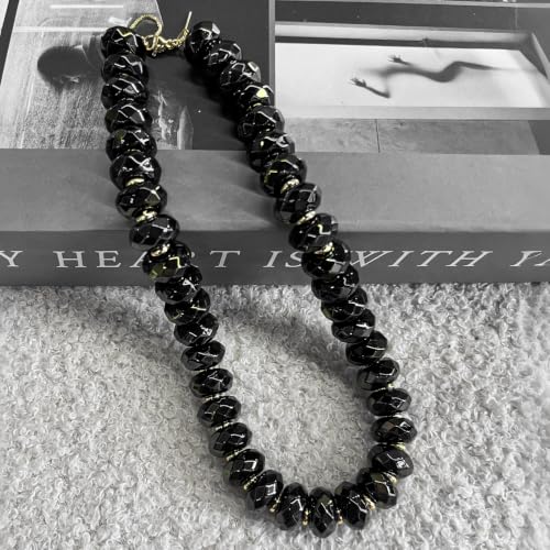 Colorful Chunky Acrylic Beaded Choker Necklaces for Women | Multicolor Faceted Beads, Sturdy Metal Chain, Adjustable Detachable, Lightweight, Summer Boho, Sparkly Statement Jewelry Gift - color: Black