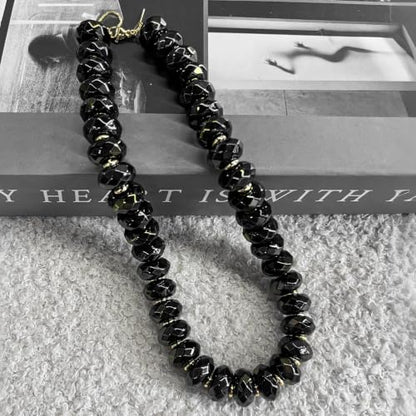 Colorful Chunky Acrylic Beaded Choker Necklaces for Women | Multicolor Faceted Beads, Sturdy Metal Chain, Adjustable Detachable, Lightweight, Summer Boho, Sparkly Statement Jewelry Gift - color: Black