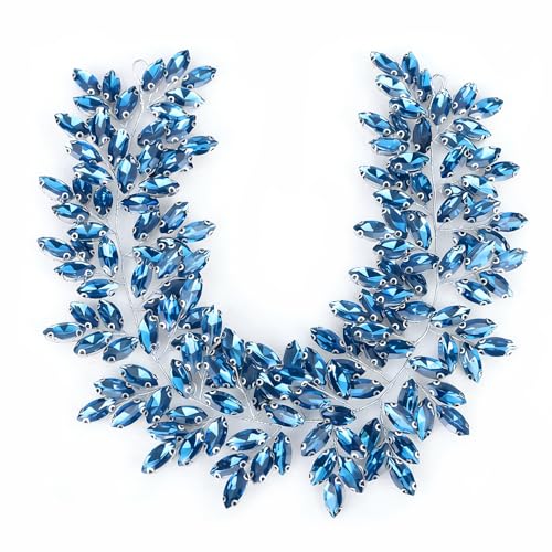 Missgrace Women Silver Green Black Red Blue Handmade Full Crystal Rhinestone Large Headband Hair Vine Shinny Headpiece Bridal Wedding Hair Accessories for Women (Lake blue) - color: Lake blue