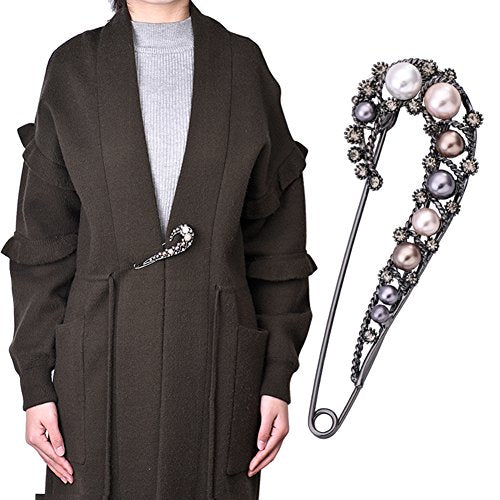 Crystal Pearl Safety Pin Brooch Cardigan Hat Scarf Vintage Pin Jewelry with Gift Box
