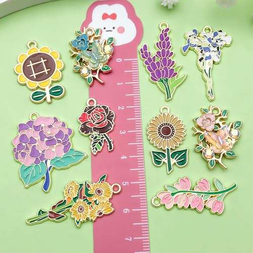 Sailanzi 20pcs Alloy enamel flower series Pendant Jewelry Making DIY Keychain Earrings Pendant Various Design Charms for Jewelry Making Bracelets Necklace (SN1100) - color: SN1100