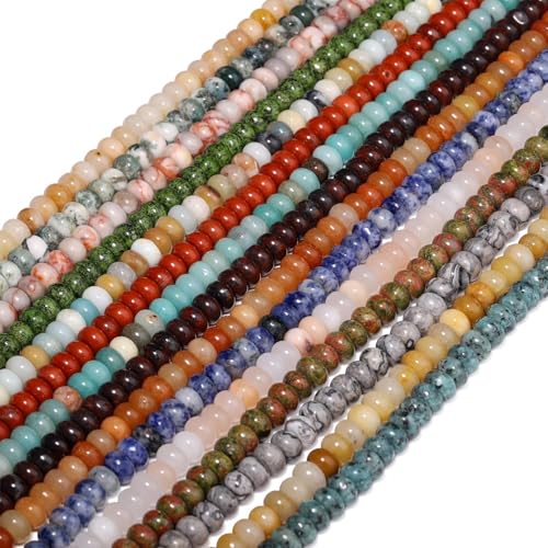 Songxi 5x8mm Natural Deep Red Stone Rondelle Beads, 75PCS Spacer Round Loose Abacus Beads for Jewelry Making, Gemstone for Bracelet Necklace Earrings, Arts and Crafts - color: Deep Red Stone
