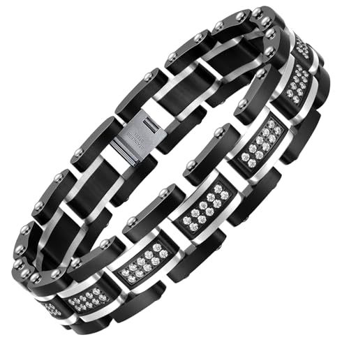 Holizaly Men's Stainless Steel Two Tone Square Link Bracelet, Black and Blue Ion Plated Black - color: blue-black 17