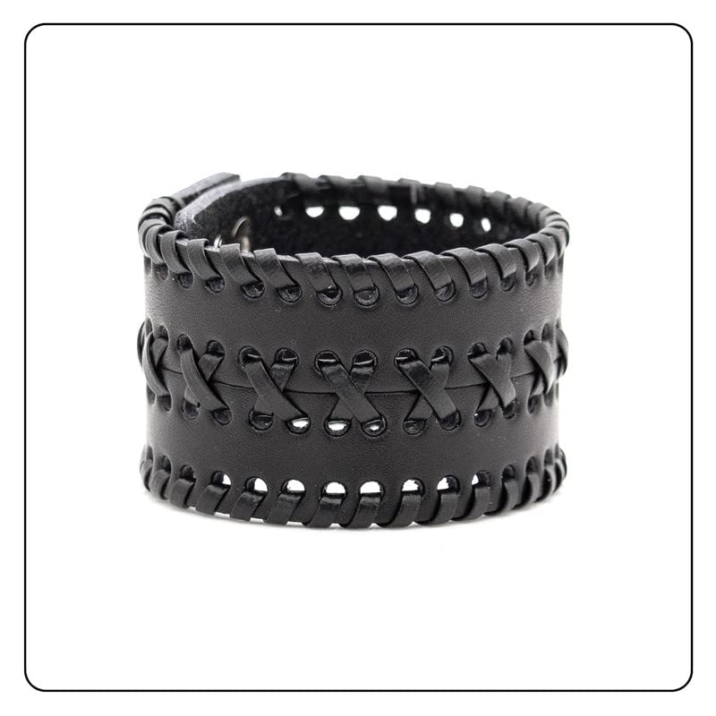 Punk Rock Wide Cuff Wristband Braided Leather Bracelet - color: Black