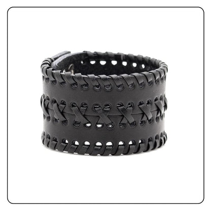 Punk Rock Wide Cuff Wristband Braided Leather Bracelet - color: Black