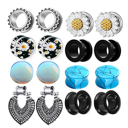 TIANCI FBYJS 8 Pairs Stainless Steel Ear Tunnels and Plugs Flesh Expander Earring Gauges Silicone Glass Piercing Strecher Set for Women Men 2G-5/8 G - color: 14mm=9/16''