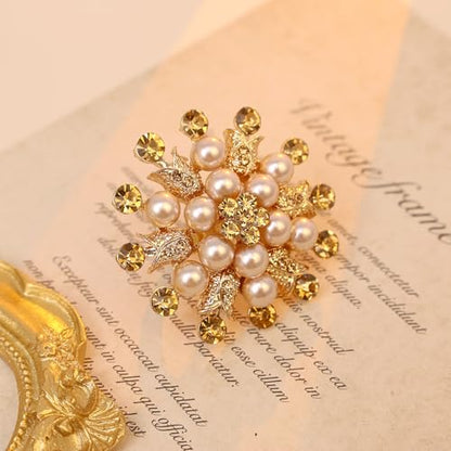 Elegant Big Crystal Ring for Women Gold Stacking Pearl Rhinestone Flower Rings Open Finger Adjustable Crystal Statement Ring Jewelry for Bridal Wedding - color: Crystal 1-gold