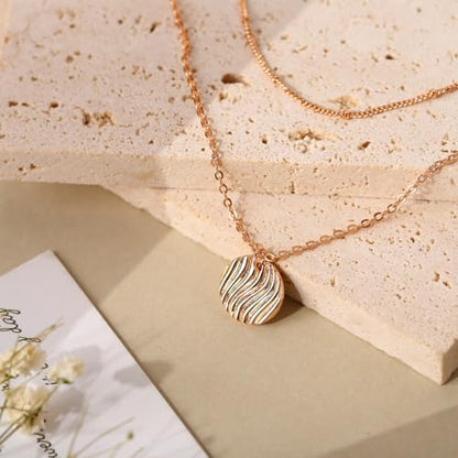 Gold Layered Necklaces for Women, 14K Gold Plated Paperclip Snake Chain Necklace Set, Dainty Coin Cross Tear Pendant Layering Choker Necklaces, Simple Trendy Stackable Jewelry Gifts - color: Wave Pendant Necklace