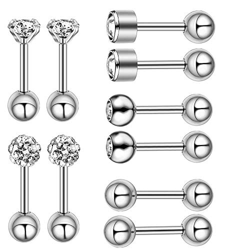 Stud Earrings Set 316L Stainless Steel Hypoallergenic Earrings for Women Men Earrings 3-7mm Cubic Zirconia Earrings Tragus Cartilage Helix Lobel Ear Studs 20G,Pack of 5 Pairs - color: A04:5Pairs(SILVER)