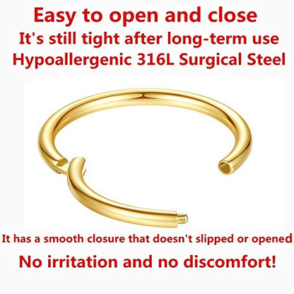 ORANGELOVE Hypoallergenic Nose Rings 20G 18G 16G 14G 12G 10G 8G 316l Surgical Steel Septum Jewelry Hinged Segment Ring Body Piercing Nose Hoop Lip Rings Nose Helix Cartilage Rook Earrings - color: Gold, size: 1pc 16 Gauge 7mm