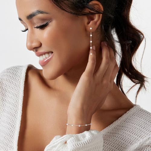 HERIER Lariat Gold Necklace for Women, Dainty Long Necklace 14k Gold Plated/Silver Y-Shaped Layered Beaded Chain Drop Necklaces for Women Trendy Simple Gold Jewelry for Women Gifts - color: Y Layered Pearl Jewelry-Silver