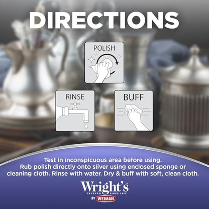 Wright's by Weiman Silver Cleaner and Polish Cream - Gently Clean and Remove Tarnish without Scratching, Ammonia-Free, 8 Ounce, 2 Pack with Polishing Cloth - style: (Pack of 2)