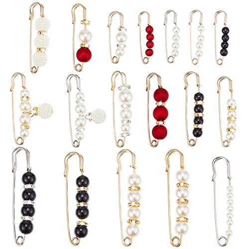 Hicarer 18 Pcs Pearl Safety Pin Brooches for Women Decorative Safety Pins for Clothing Sweater Shawl Clips Pant Waist Tightener Cardigan Collar Clips(Retro Style) - style: Retro