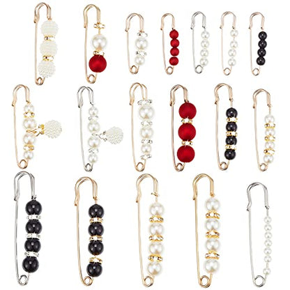 Hicarer 18 Pcs Pearl Safety Pin Brooches for Women Decorative Safety Pins for Clothing Sweater Shawl Clips Pant Waist Tightener Cardigan Collar Clips(Retro Style) - style: Retro