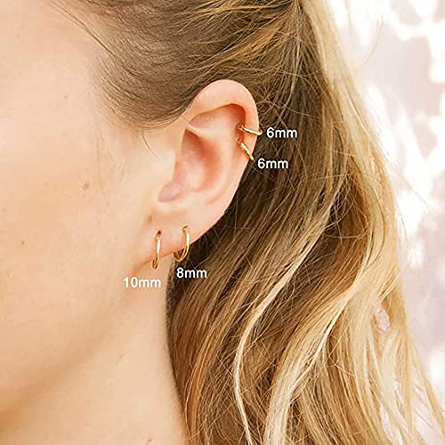316L Surgical Stainless Steel Huggie Hoop Earrings 6mm 8mm 10mm 11mm 12mm 14mm Hypoallergenic Earrings Hoop Cartilage Helix Lobes Hinged Sleeper Earrings For Men Women - style: A08:6mm Gold(THK 1.5mm)