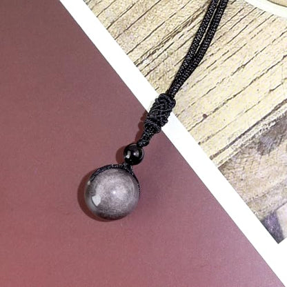 Anjiucc Natural Gemstone Healing Crystals Necklace, Adjustable Chakra Beads Pendant for Women Men, Protection, Energy Balance - color: Silvery Sheen Obsidian