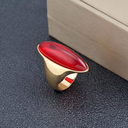 HAIXIAN Exaggerated Gemstone Ring,Big 14K Gold Plated Eye Shape Stone Chunky Statement Ring,Cocktail Party Ring Jewelry Gift for Women - color: A02_Red