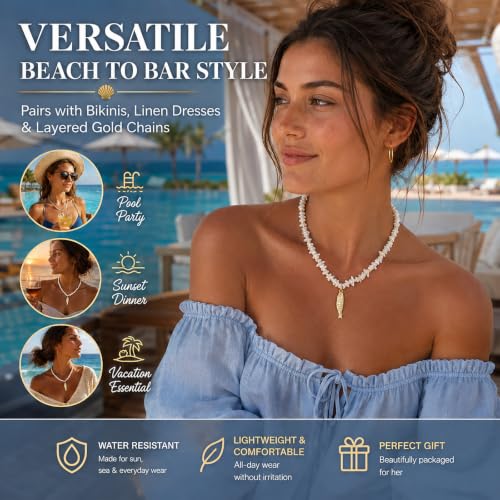 YUJIE Dainty Fish Pendant Necklace for Women 14k Gold Plated Ocean Fish Charm Necklace Summer - color: seashell beaded fish