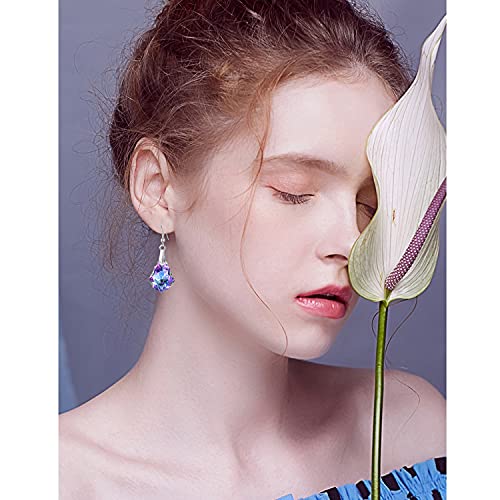 Unique Sparkly Multi-color Crystal Teardrop Dangle Drop Earrings Rainbow Crystal Geometry Earrings for Women Statement Chic Charm Jewelry Gifts - color: Purple
