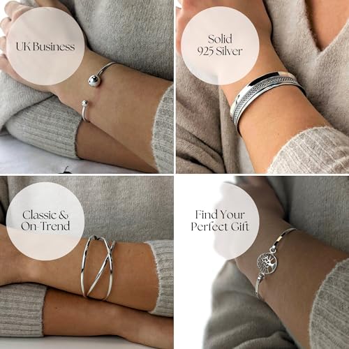 Silverly Hammered Sterling Silver Concave Bangle - Adjustable Silver Bangles - Flat Cuff Bracelet - Wide Silver Bangles for Women Solid 925 - Modern Minimalist Sterling Silver Ladies Bracelets