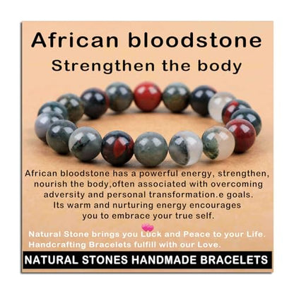 AD Beads Handmade Gemstone Stretch Elastic Bracelet Crystal Healing Reiki Nature's Beauty and Spiritual Essence Unisex (10mm, African Bloodstone (Strengthen the Body)) - color: African Bloodstone (Strengthen the Body), size: 10mm