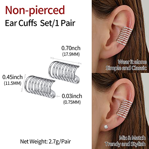ChicSilver 925 Sterling Silver Ear Cuff Earrings Non Piercing Clip on Cartilage Cuff Earrings for Women - style: E: Multi Lines