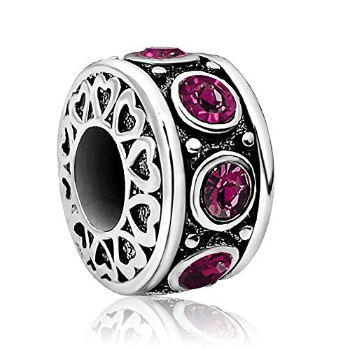 Birthstone Birthday Compatible With Pandora Charms Bracelet | Heart, Birthstone, Birthday Cake, Womens Bead Charms for Bracelets, Christmas Jewelry - style: February Birthstone