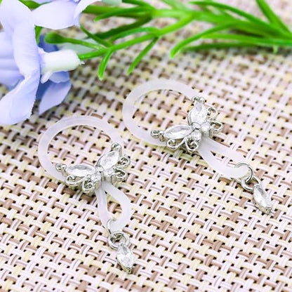 2 Pcs Butterfly Fake Nipple Rings for Women, CZ Nipple Noose Nipple Jewelry Non Piercing Dangle Nipple Ring, Non Pierced Nipple Body Jewelry - color: silver