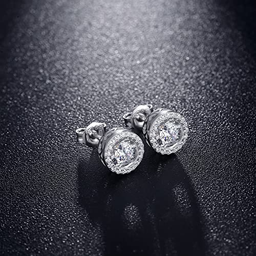925 Sterling Silver Bezel Stud Earrings for Women Hypoallergenic Cubic Zirconia Stud Earrings for Unisex - style: 2-Halo Studs